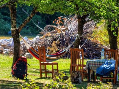 Rucksack Pause Bergwandern Albanien